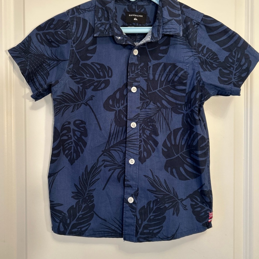 Quiksilver Kids Dark Blue on Blue Palm Leaf Print Shirt